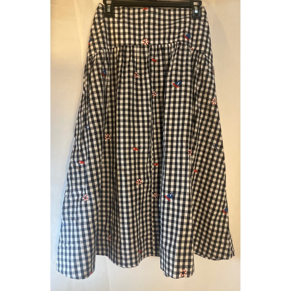 Free Assembly Black White Gingham Nautical Embroidered Midi Skirt Size 0